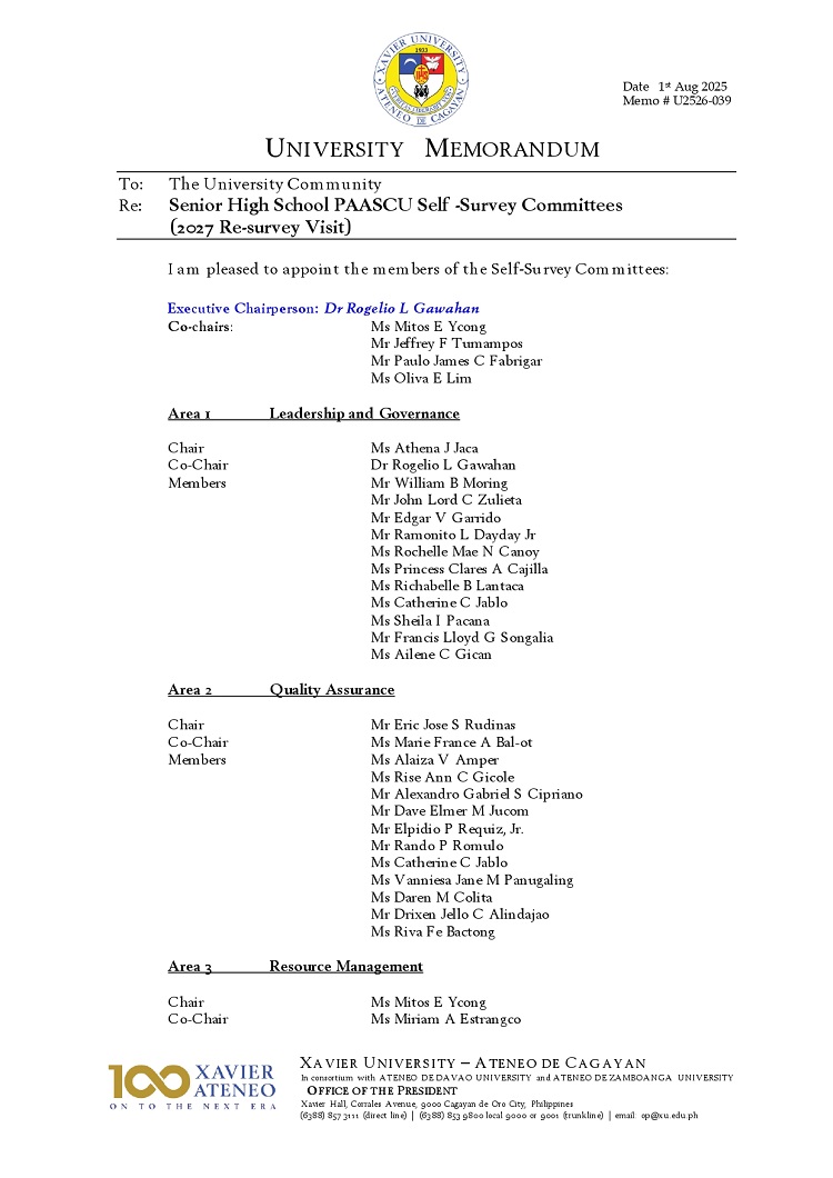 08052025.Web.MemoU U2526 039 20250801 Senior High School PAASCU Self Survey Committees page 0001