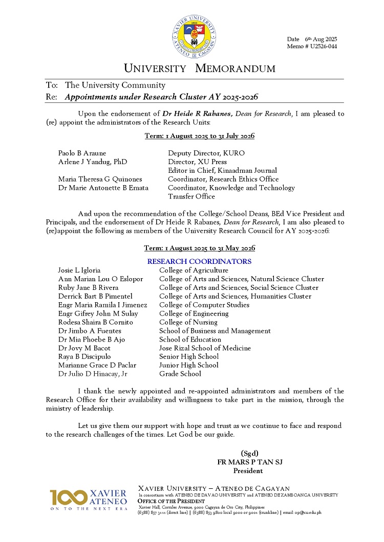 08072025.Web.MemoU U2526 044 20250806 Appointments under Research Cluster AY 2025 2026 page 0001