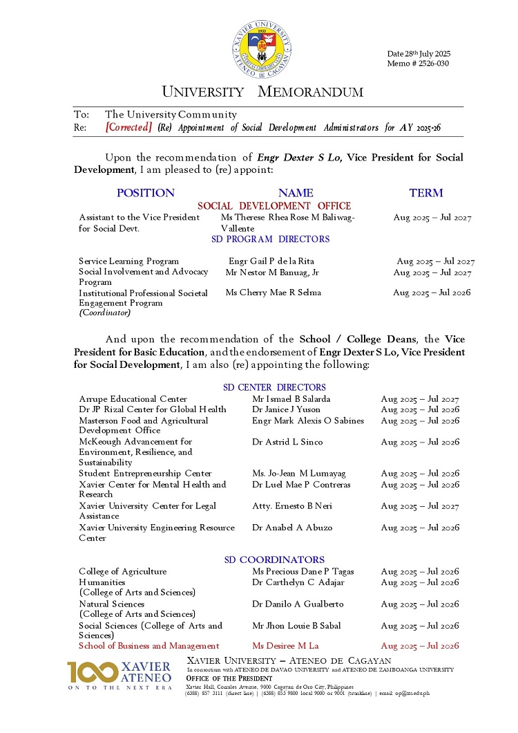 08142025.Web.MemoU U2526 030 250728 Corrected Re Appointment of SD Cluster Administrators 2025 2026 p1