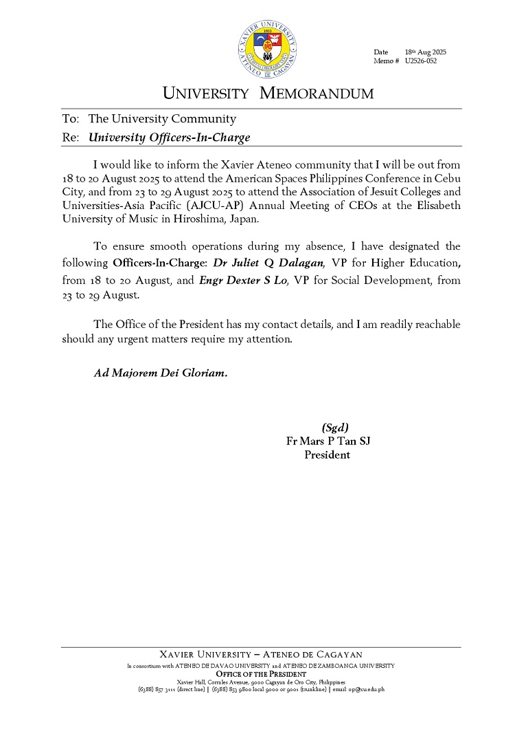 08182025.Web.MemoU U2526 052 20250818 University Officer In Charge p1
