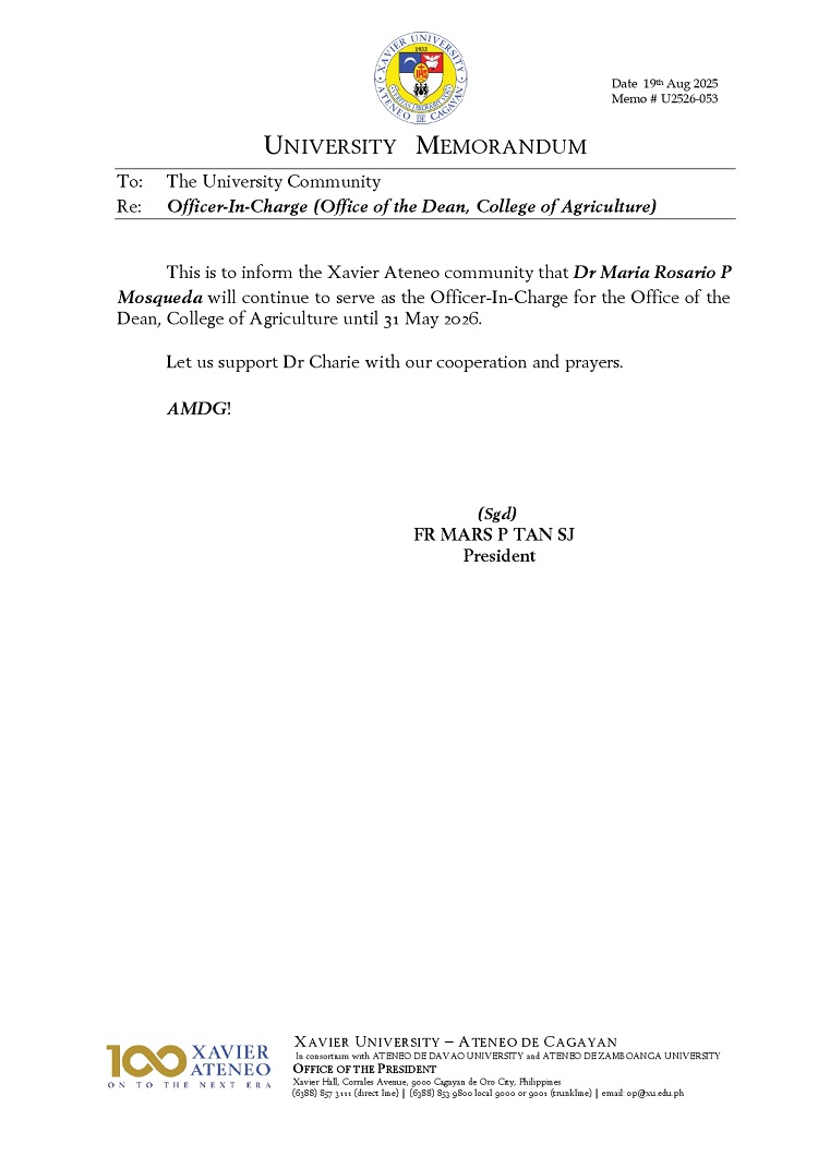 08192025.Web.MemoU U2526 053 20250820 Officer In Charge Office of the Dean College of Agriculture page 0001