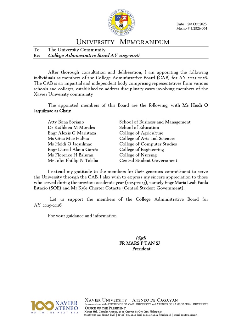 10022025.Web.MemoU U2526 064 20251002 College Administrative Board AY 2025 2026 page 0001