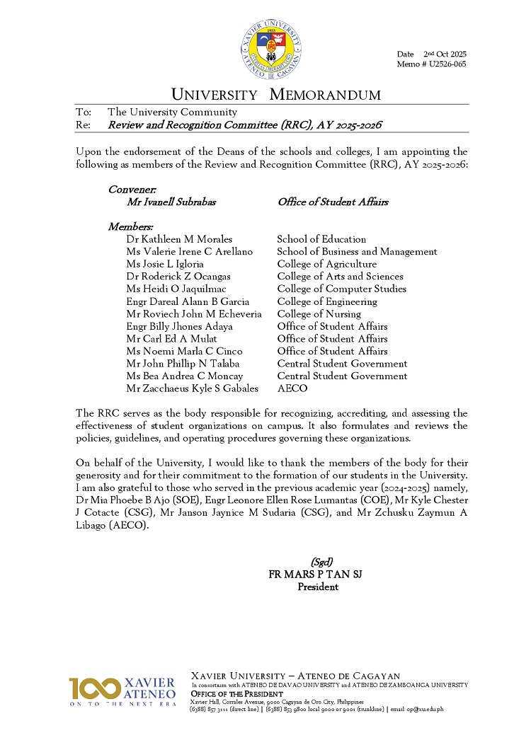10022025.Web.MemoU U2526 065 20251002 Review and Recognition Committee RRC AY 2025 2026 page 0001