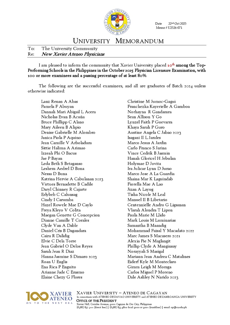 10232025.Web.MemoU U2526 071 20251021 New Xavier Ateneo Physicians page 0001