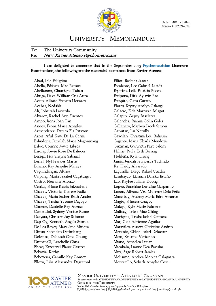 10292025.Web.MemoU U2526 074 28102025 New Xavier Ateneo Psychometricians page 0001