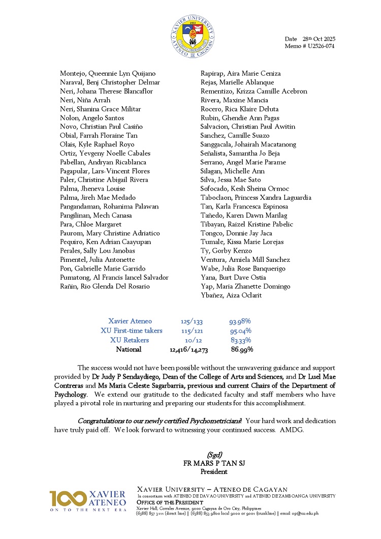 10292025.Web.MemoU U2526 074 28102025 New Xavier Ateneo Psychometricians page 0002