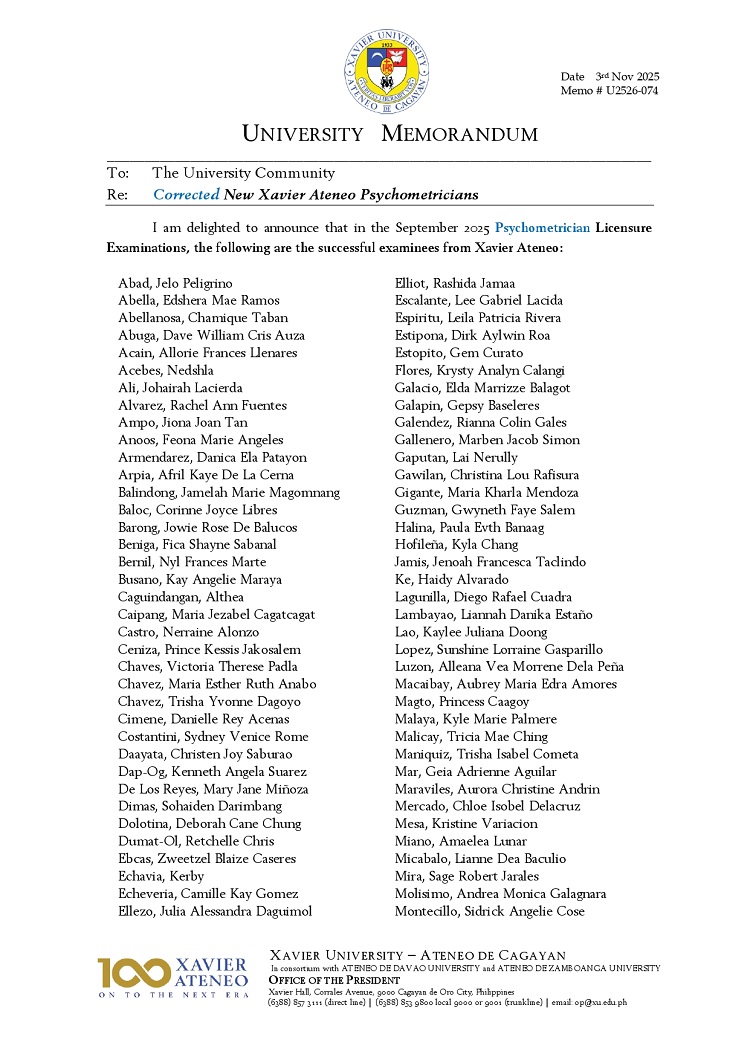 11032025.Web.MemoU U2526 074 03112025 Corrected New Xavier Ateneo Psychometricians page 0001