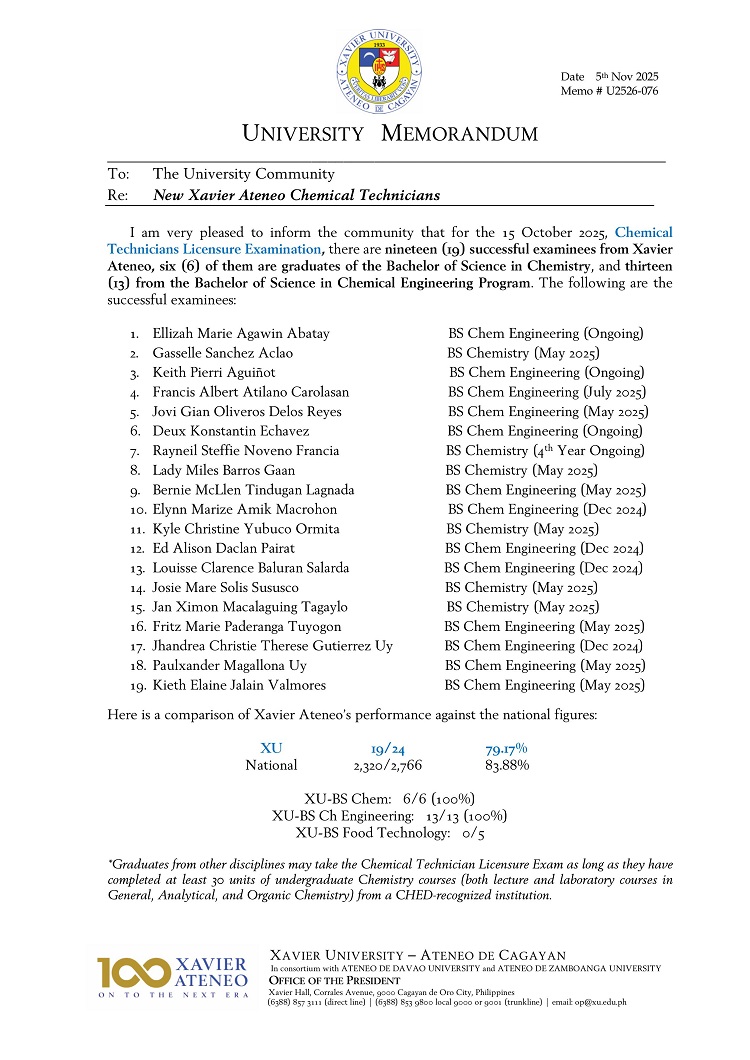 11062025.Web.MemoU U2526 076 05112025 New Xavier Ateneo Licensed Chemical Technicians