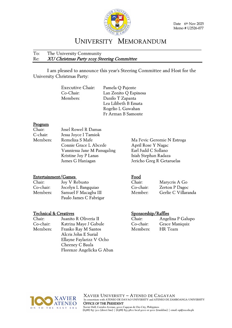 11072025.Web.MemoU U2526 077 06112025 XU Christmas Party 2025 Steering Committee