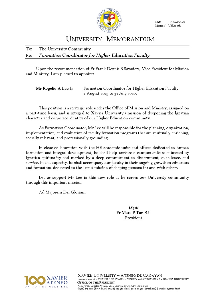 11122025.Web.MemoU U2526 081 20251112 Formation Coordinator for Higher Education Faculty page 0001