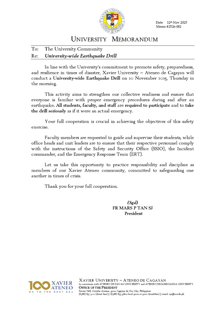 11122025.Web.MemoU U2526 082 20251112 University wide Earthquake Drill page 0001