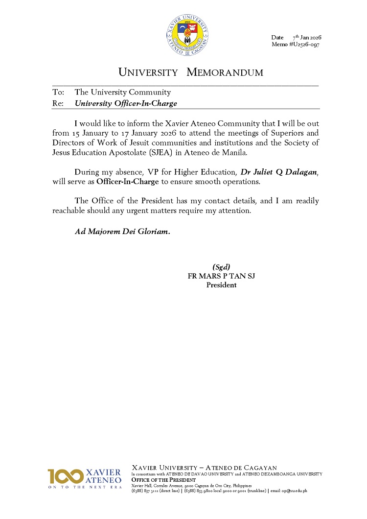 01142026.Web.MemoU U2526 097 20260107 University Officer In Charge Jan15 17 2026 page 0001