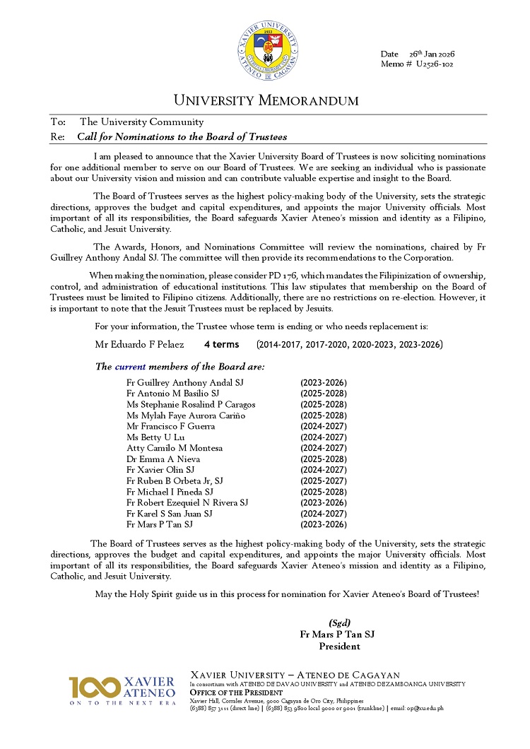 01262026.Web.MemoU U2526 102 20260124 Call for Nominations to the Board of Trustees page 0001
