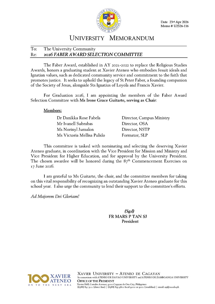 04242026.Web.MemoU U2526 116 20260423 Faber Award Selection Committee 2026