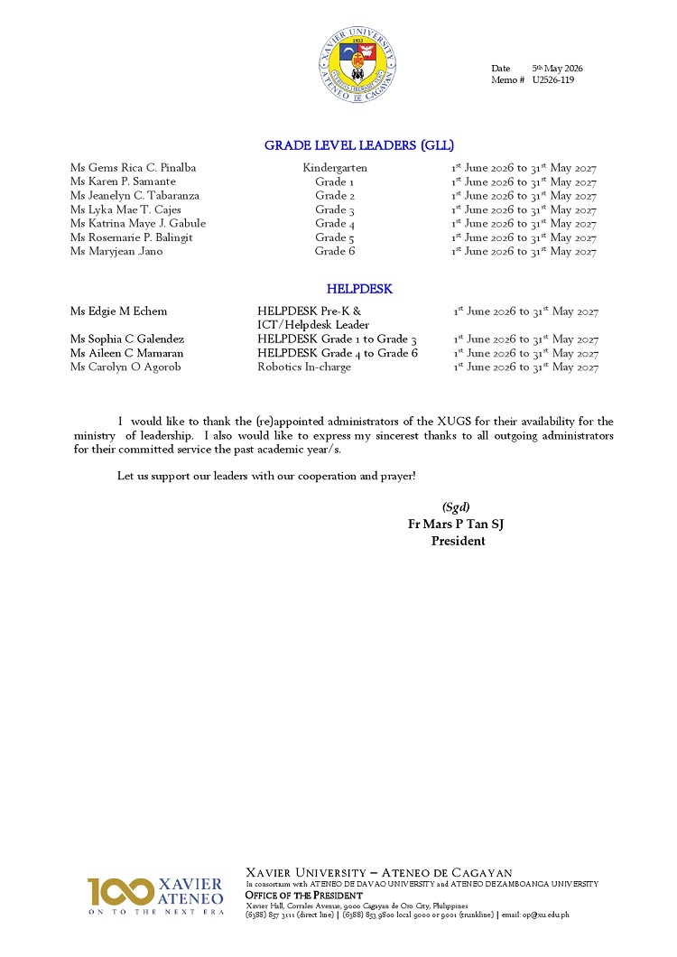 05072026.Web.MemoU U2526 119 20260505 ReAppointment of XUGS Administrators for AY 2026 2027 page 0002