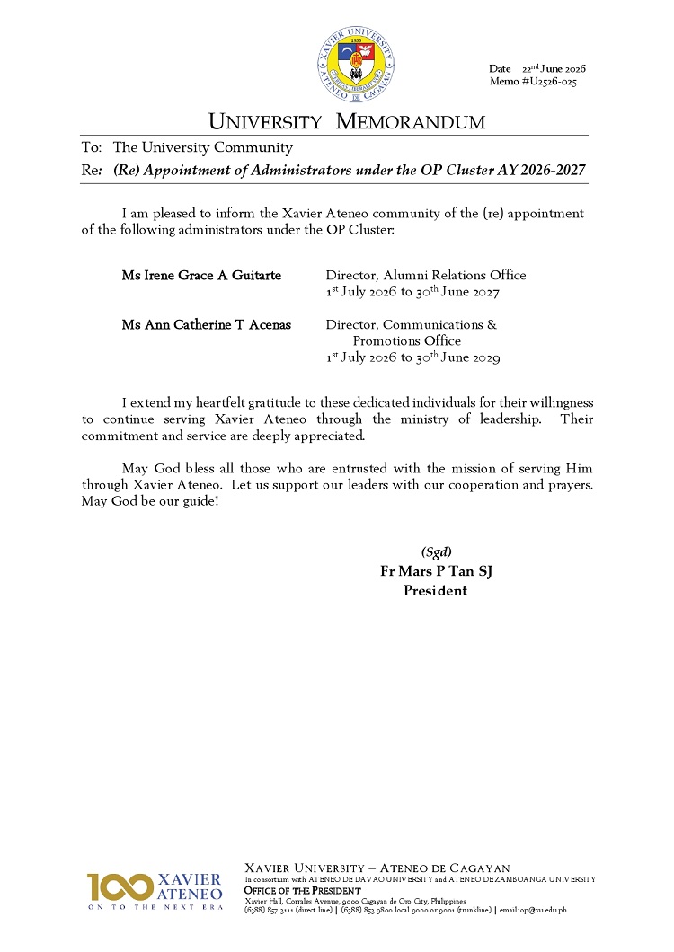 06232026.Web.MemoU U2627 016 20260622 Re Appointment of Administrators under the OP Cluster AY 2026 2027 page 0001