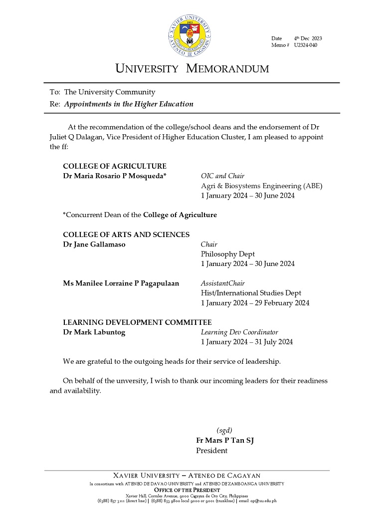 12062023.MemoU Web.U2324 040 Appointments in the Higher Education page 0001