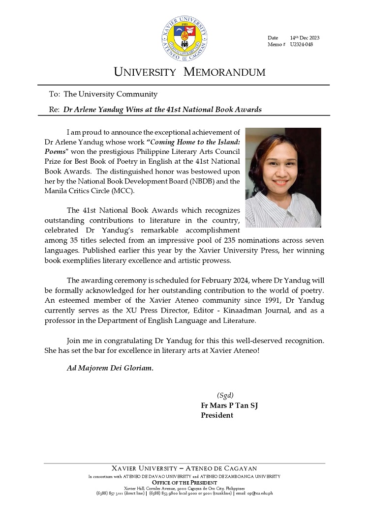 12212023.MemoU Web.U2324 048 Arlene Yandug Wins 41st National Book Awards 1