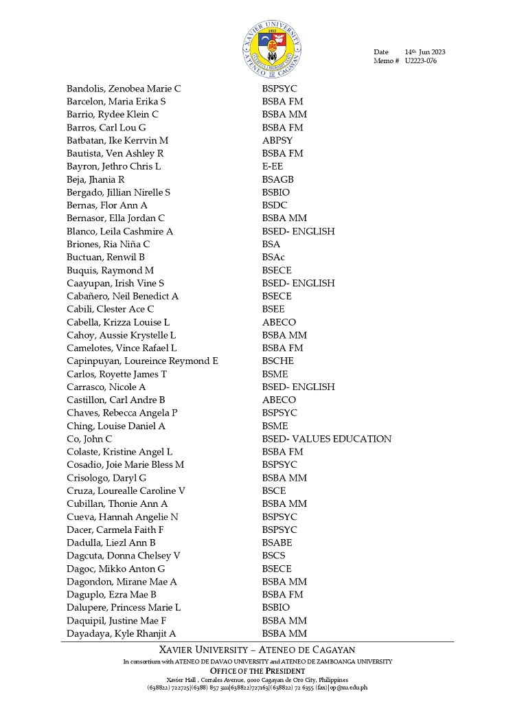 Memo2.Web.U2223 076 230614 Graduation Honors 2023 Cum Laude and Honorable Mention page 0002