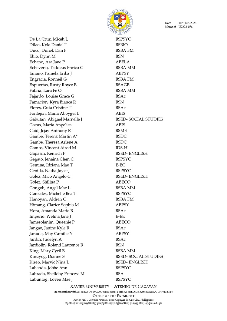 Memo2.Web.U2223 076 230614 Graduation Honors 2023 Cum Laude and Honorable Mention page 0003