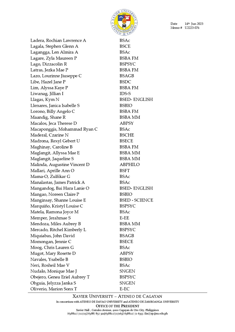 Memo2.Web.U2223 076 230614 Graduation Honors 2023 Cum Laude and Honorable Mention page 0004