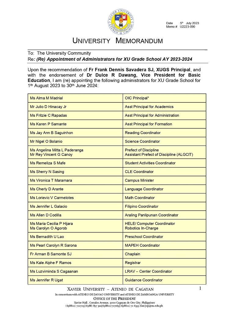 MemoWeb1.U2223 90 230705 ReAppointment of GS Administrators AY 2023 2024 page 0001