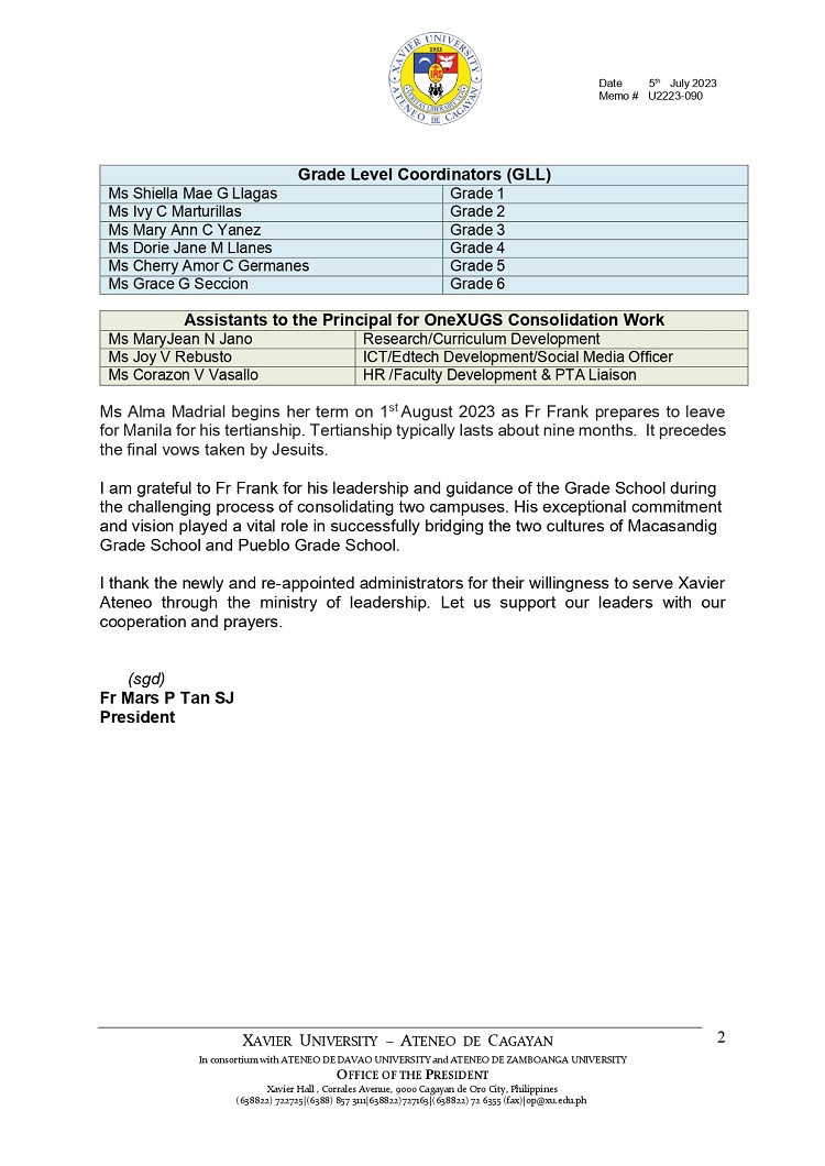 MemoWeb2.U2223 90 230705 ReAppointment of GS Administrators AY 2023 2024 page 0002