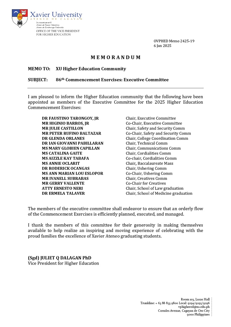 04302025.Web OVPHED Memo 2425 19 86th Commencement exercises Exec Committee page 0001