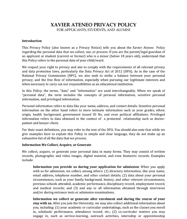 04112025.Web 3.XAVIER ATENEO PRIVACY POLICY FOR APPLICANTSSTUDENTS AND ALUMNI 1