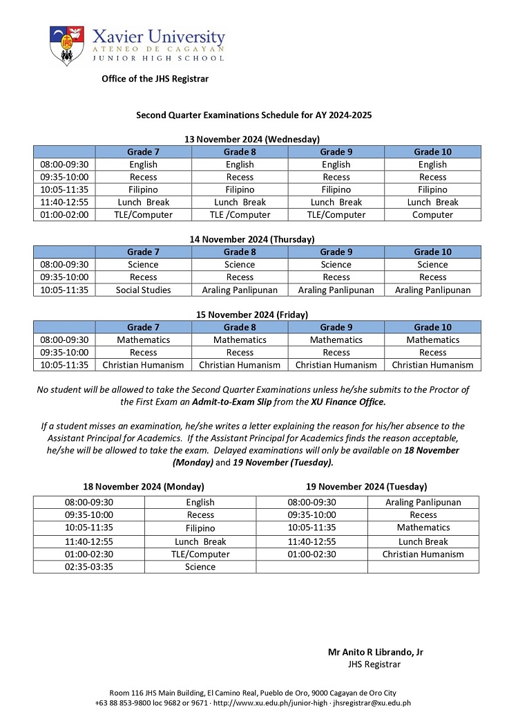 10242024.Web XUJHS Examination Schedule 2024 25 Q2 XUJHS