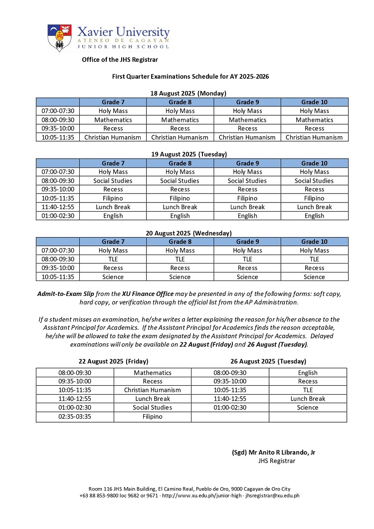 08052025.Web XUJHS Examination Schedule 2025 26 Q1 page 0001