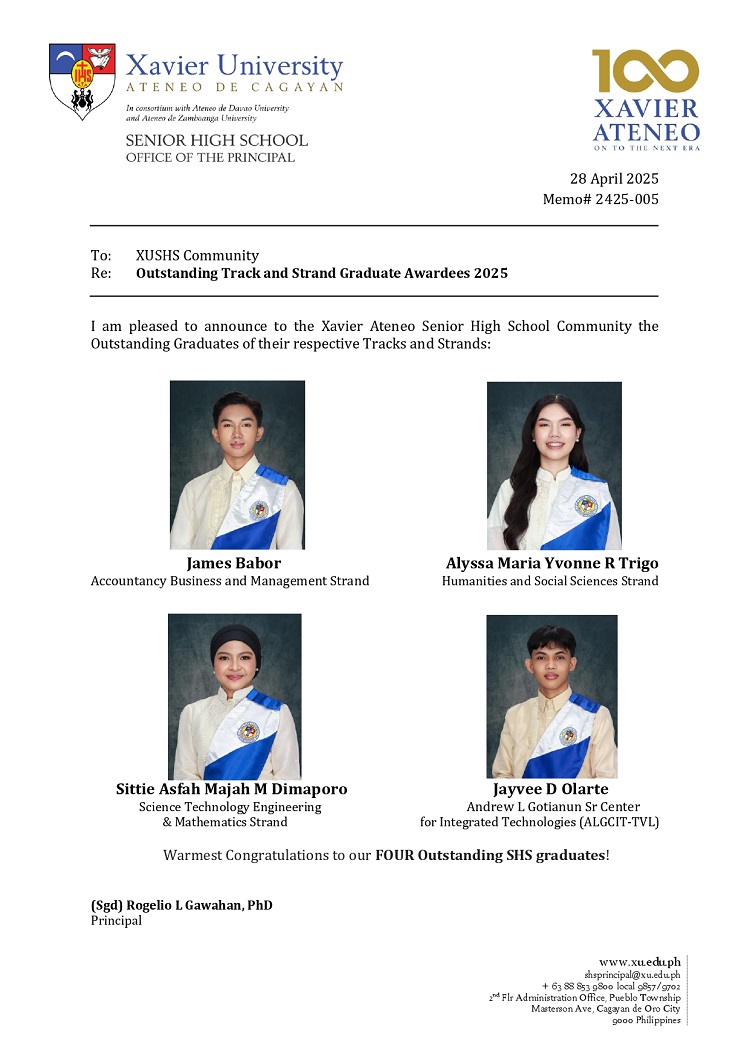 04292025.Web Memo 2425 005 Outstanding Track and Strand Graduate Awardees 2025 XUSHS page 0001