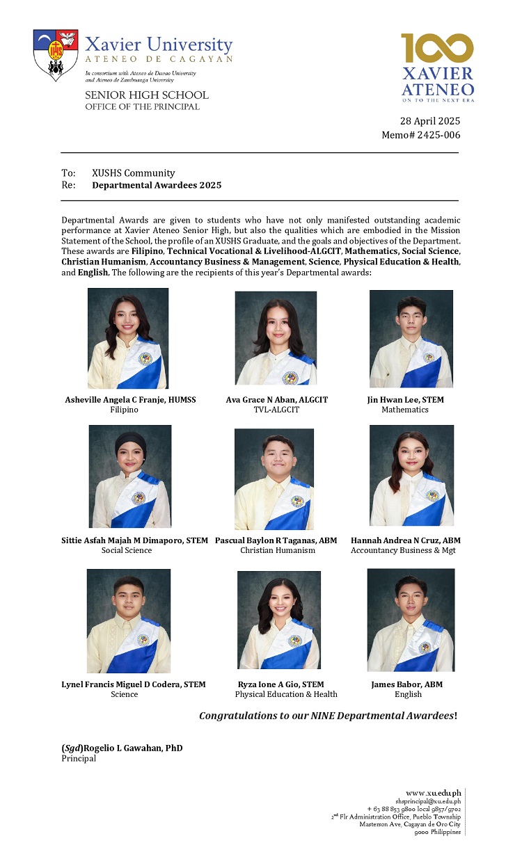 04292025.Web Memo 2425 006 Departmental Awardees 2025 XUSHS page 0001