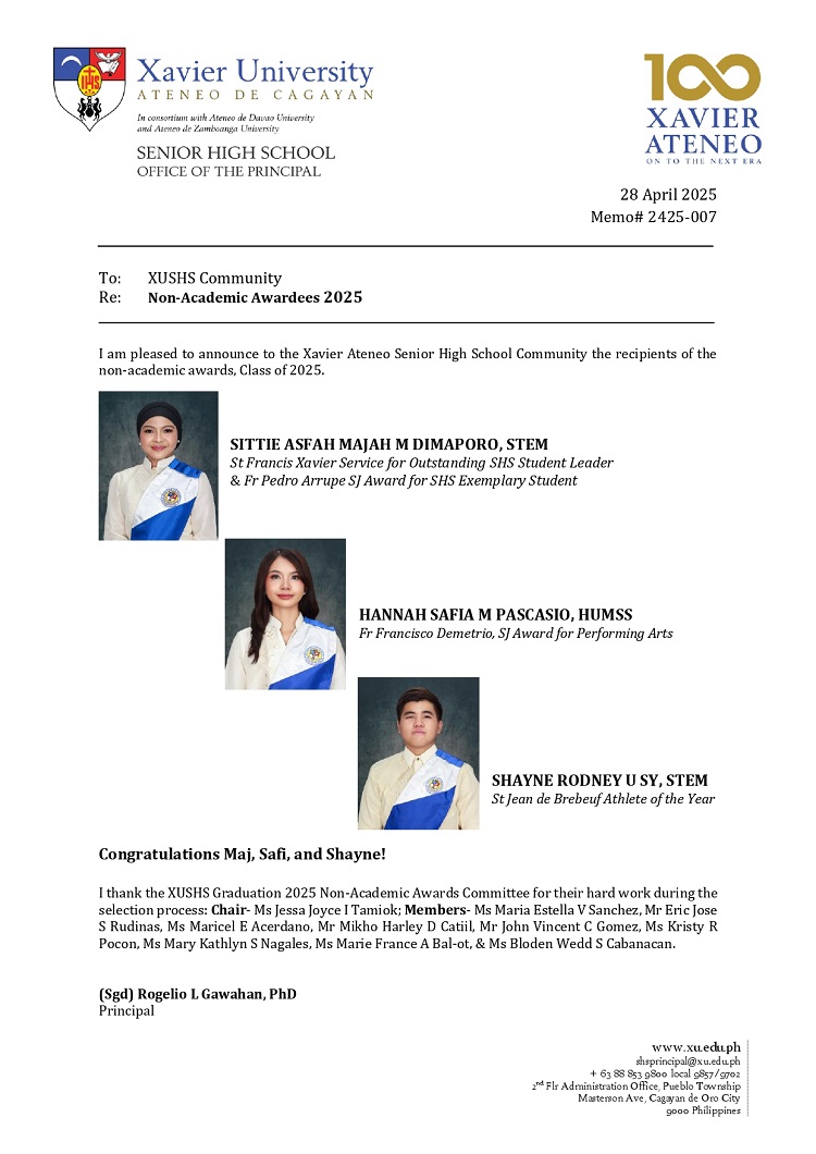 04292025.Web Memo 2425 007 Non Academic Awardees 2025 XUSHS page 0001