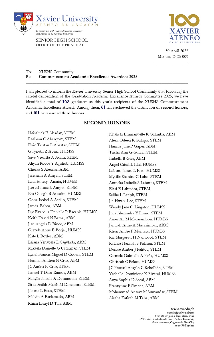 05022025.Web Memo 2425 009 Commencement Academic Excellence Awardees 2025 p1