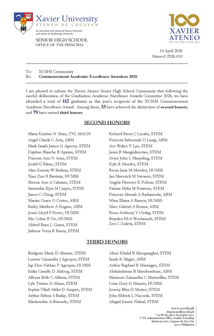 04142026.Web Memo 2526 010 Commencement Academic Excellence Awardees 2026 Page 1