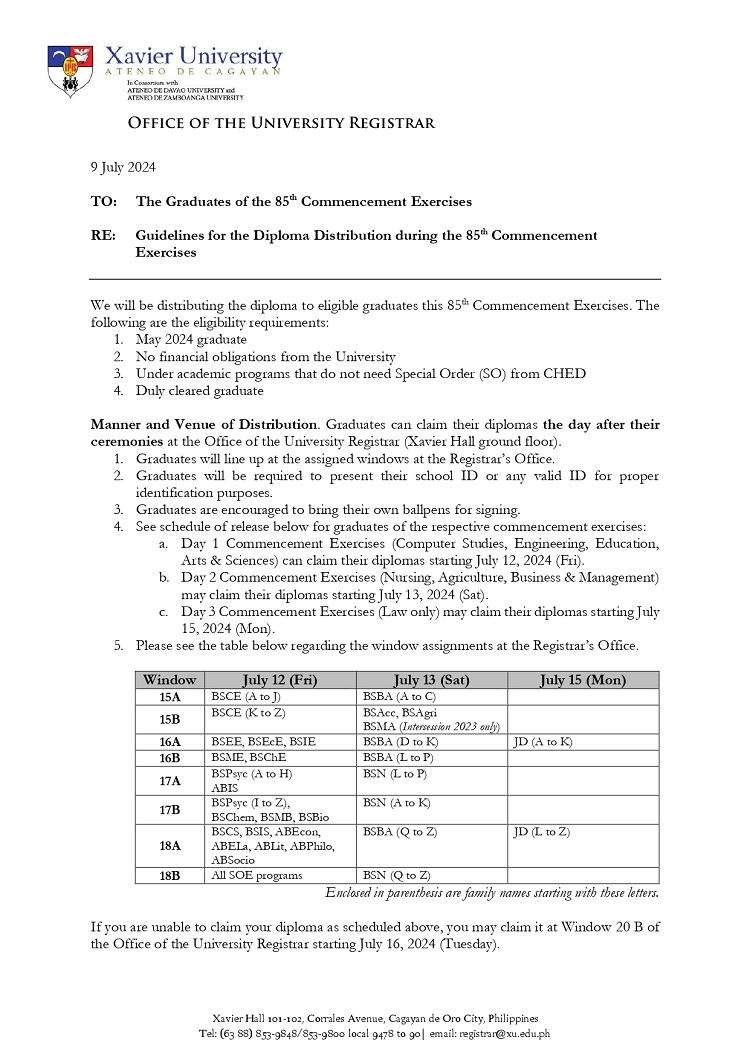 07102024.Web 24 07 09 Guidelines for Diploma Distribution 85th Commencement Exercises Jun Rangie Obispo page 0001