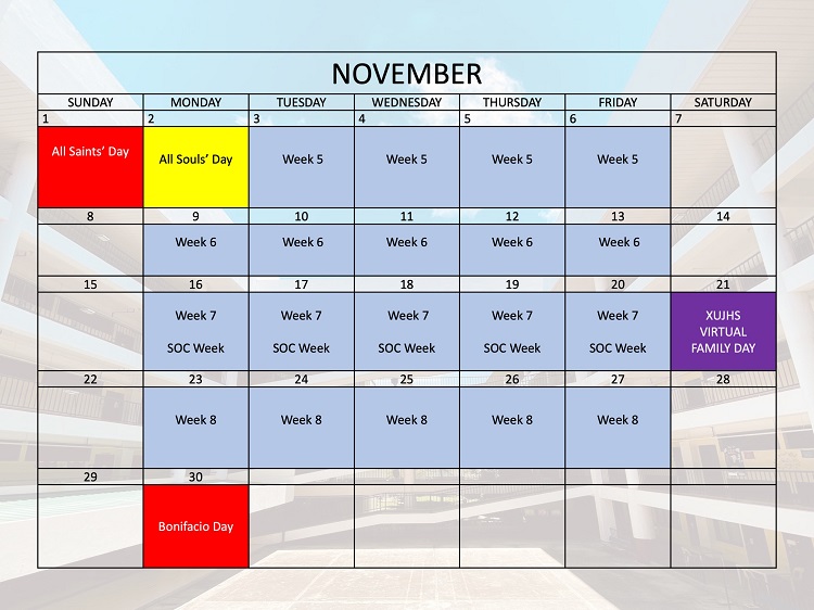 Xavier University JHS School Calendar 20202021