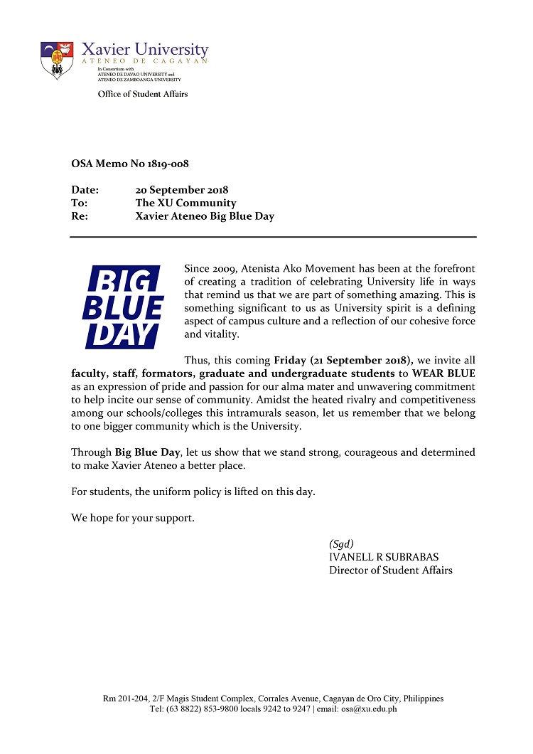 OSA Memo 1819 008 Big Blue Day
