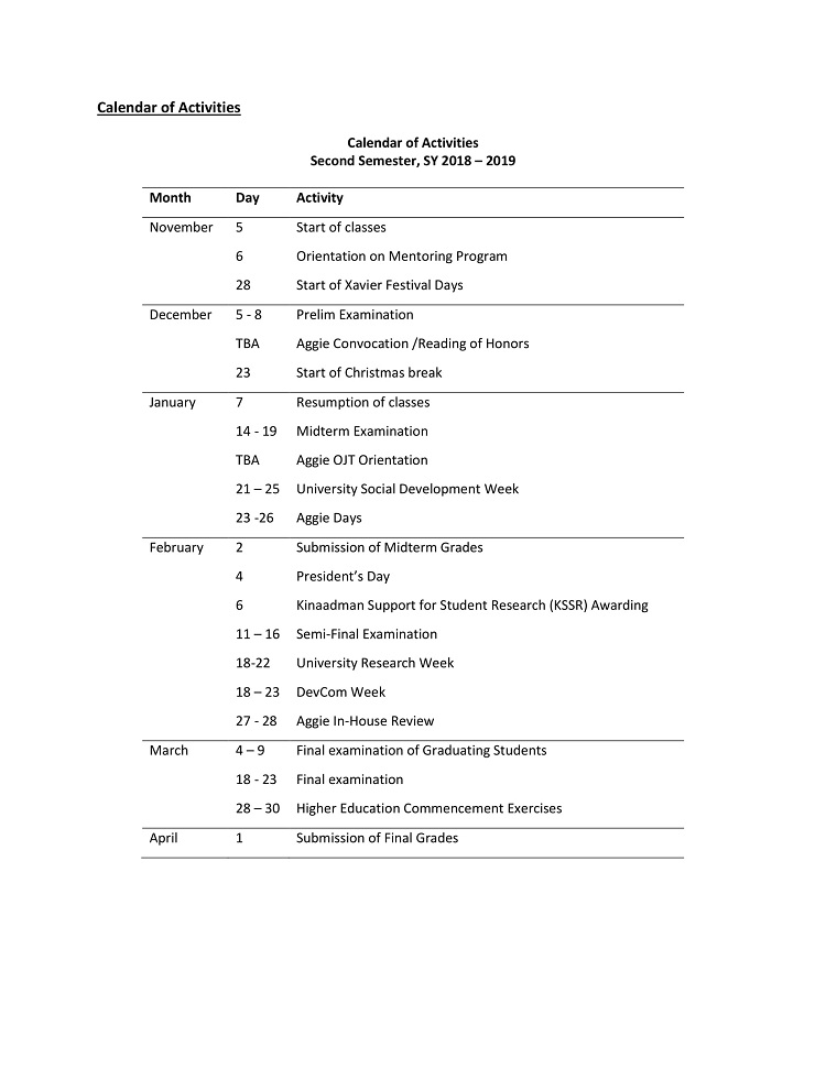 Calendar of Activities Aggies SY18 19 1