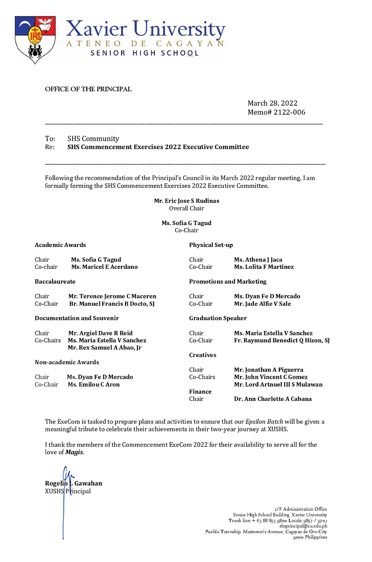 Memorandum 2122 006 SHS Graduation ExeCom Rogelio Losod Gawahan page 0001