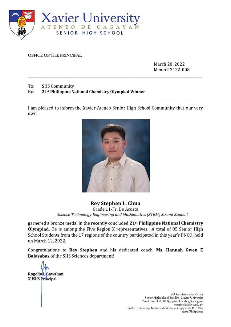 Memorandum 2122 008 21st Philippine National Chemistry Olympiad Winner Rogelio Losod Gawahan page 0001