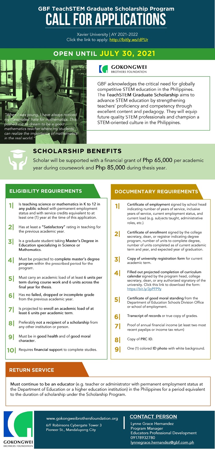 XU TeachSTEM Graduate Scholarship Call for Applications Ay21 22 page 0001