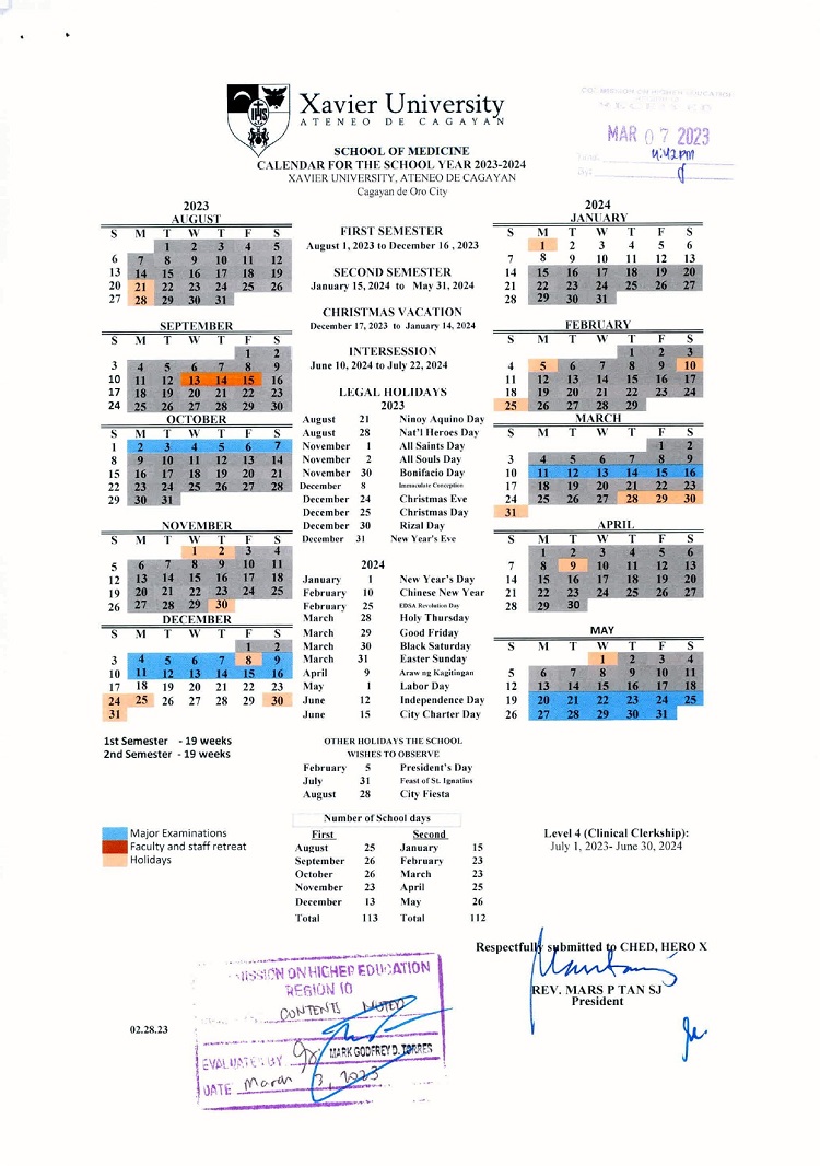 Xavier University School Calendar AY 20222023