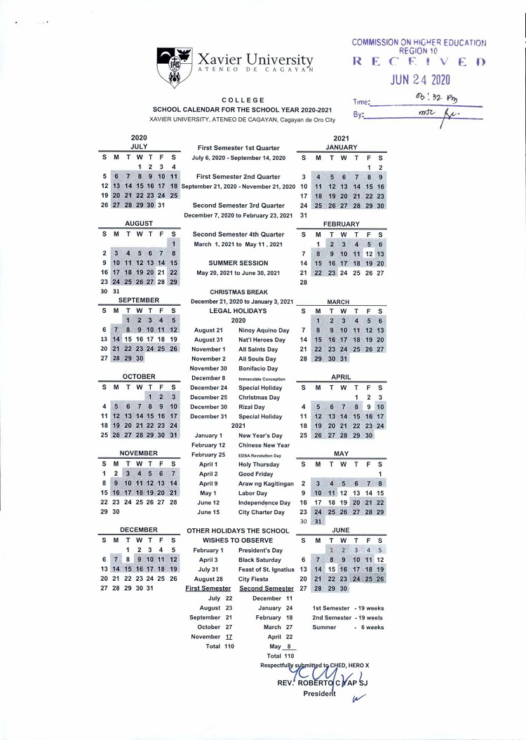 xavier-university-academic-calendar