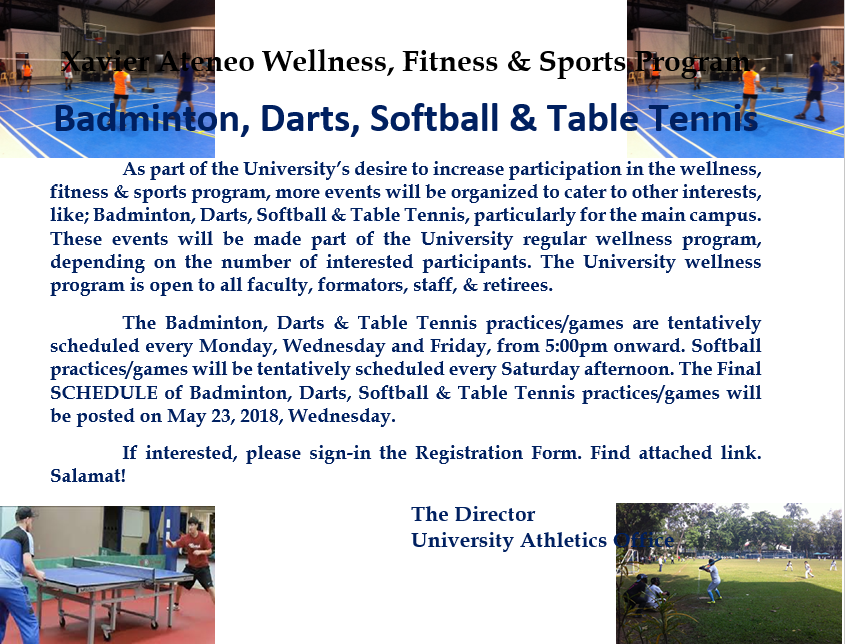 University Wellness Fitness Sports Badminton Darts Softball Table Tennis Announcement4