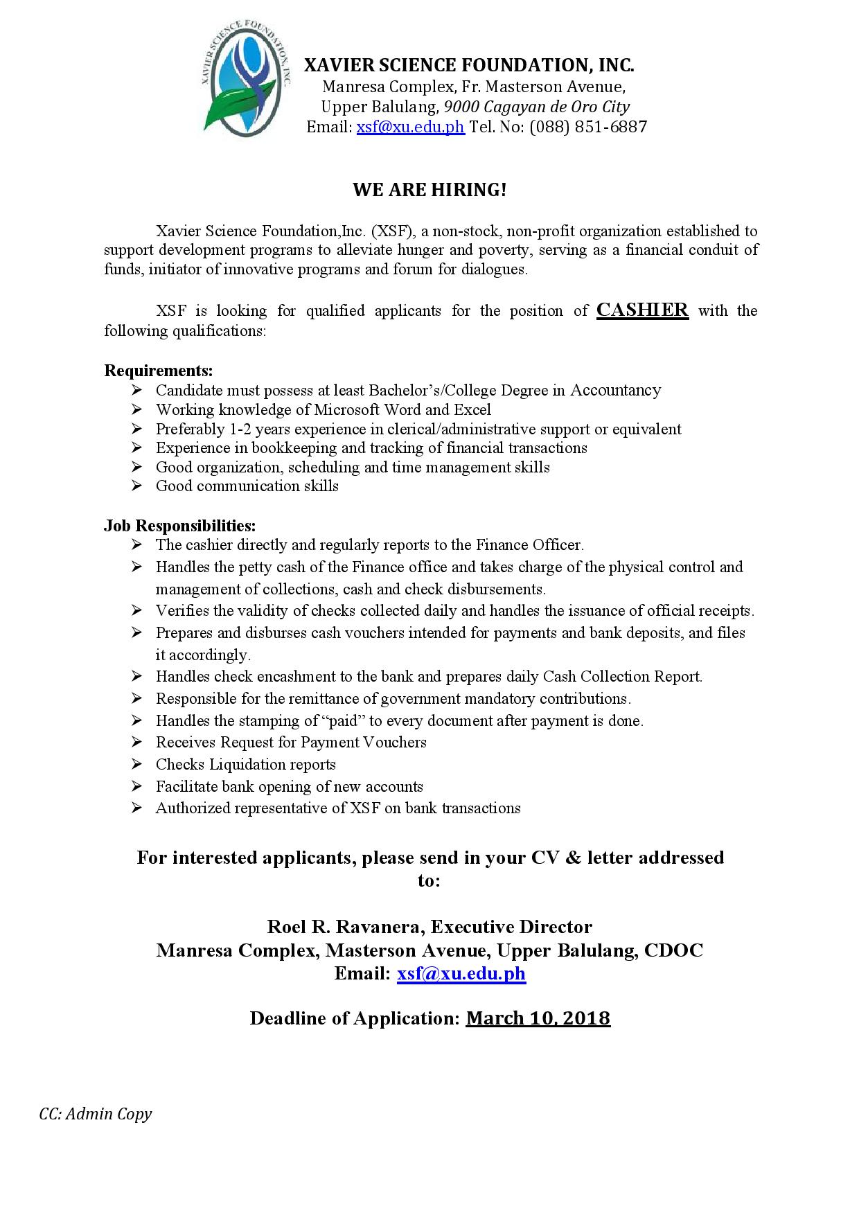 Hiring XSF Cashier page 001